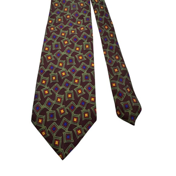 Polo By Ralph Lauren Silk Handmade Tie Brown Geometric Pattern Made In USA - Picture 2 of 6